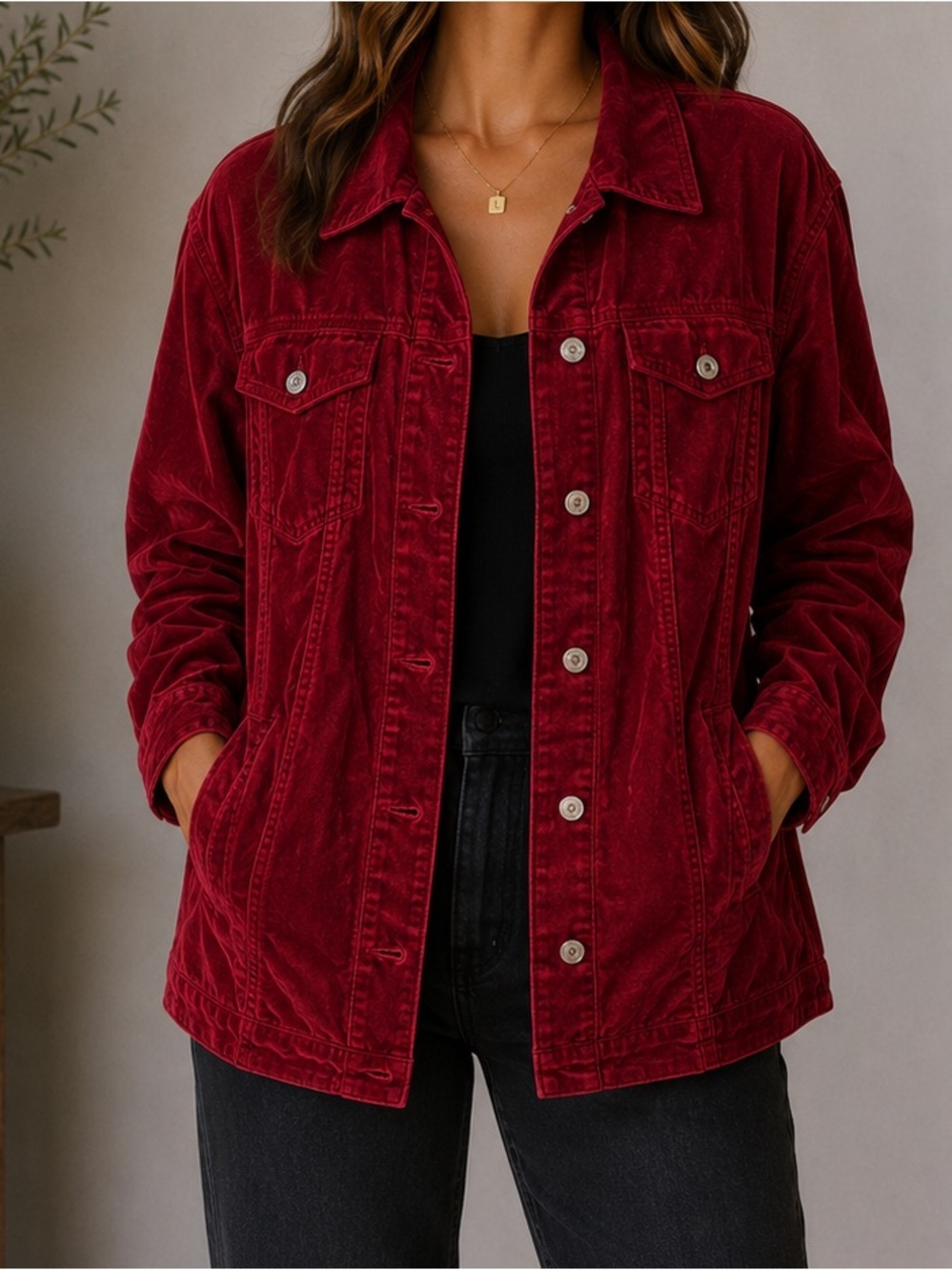 Denim & Co. Red Velvet Jacket